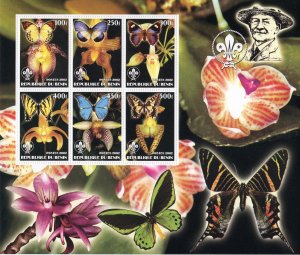 Benin 2002 Orchids-Butterflies-Baden-Powell Scouts Sheetlet (6) Perforated MNH