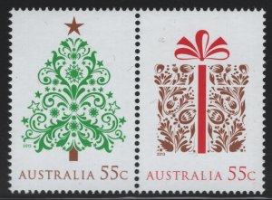 Australia 2013 MNH Sc 4010a 55c Tree, Present Christmas Pair