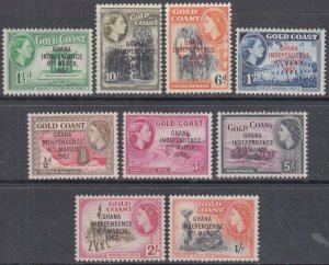 GHANA Sc # 5-13  CPL MNH SET of 9 - GOLD COAST OVERPRINTED GHANA INDEPENDENCE