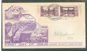 US 750a 1934 3c Mt Rainier Farley imperf pair from the mini-sheet on an addressed (pencil) first day cover with an APS conventio