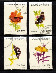 Sao Tome & Principe stamps #1100 - 1103, used, topical, butterflies,  CV $18.00