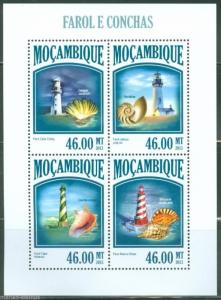 MOZAMBIQUE 2013 LIGHTHOUSE AND SEA SHELLS SHEET   MINT NH