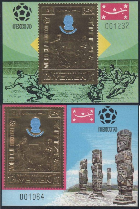 YEMEN 1970 FOOTBALL SOCCER WORLD CUP MEXICO NORDAHL - SWEDEN 2 GOLD S/S MNH