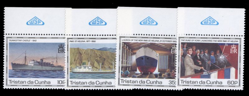 Tristan da Cunha #482-485 Cat$12.70, 1990 Ships, sheet margin set of four, ne...