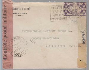 1944 Papeete Tahiti Censored Dual Cover to USA