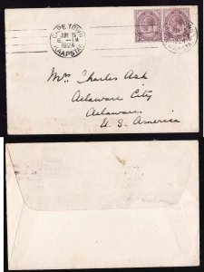 South Africa cover  #6221- 2d KGV pair to USA-Capetown Kaapstad-