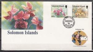  Solomon Is., Scott cat. 753-754. Orchids on a First Day Cover.