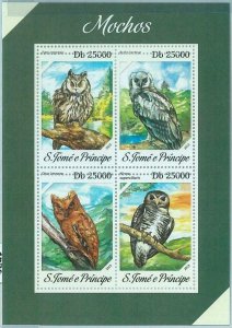 M1651 - S TOME & PRINCIPE, ERROR, 2013, MISPERF SHEET: Birds, Owls