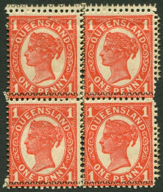 QUEENSLAND-1897-1908 1d Vermilion.  A lightly mounted mint block of 4 Sg 260