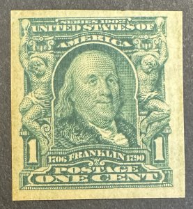 1906 1¢ Franklin Imperforate – Scott 314 – Unused OG – Very Fine, Wide Margins