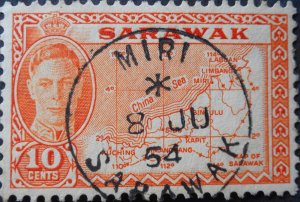 Sarawak 1952 10 Cents with MIRI postmark