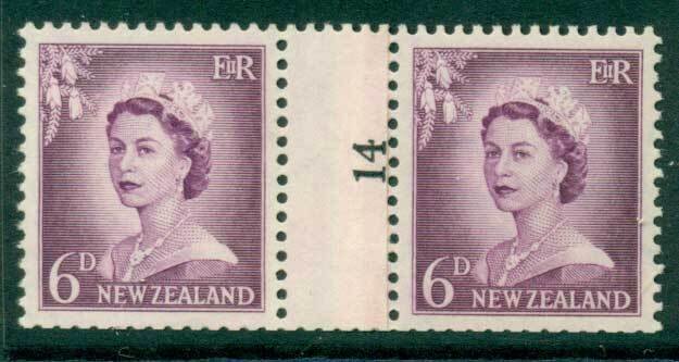 New Zealand 1956 QEII Redrawn 6d Mauve Coil Join #14 Upwards  MH/MUH Lot25631