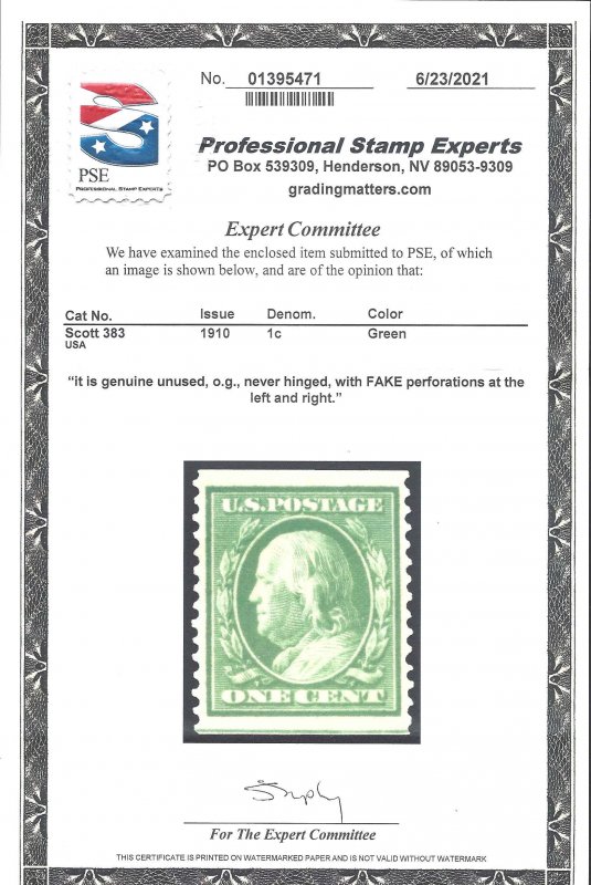 383 Mint,OG,NH... PSE Cert... SCV $5.00... XF