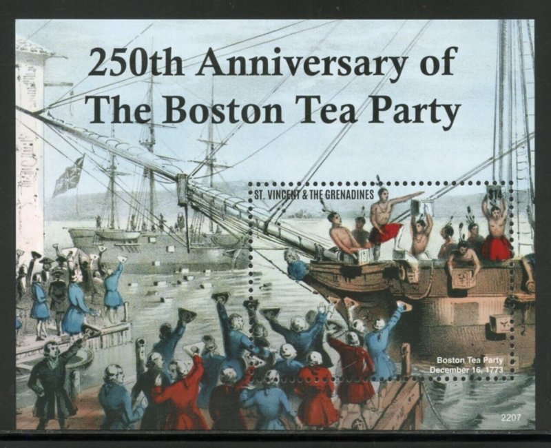 ST. VINCENT GRE.2023 250th ANN OF BOSTON TEA PARTY S/SHEET MINT NH