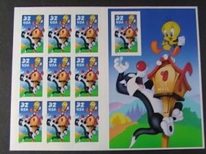 U.S.# 3205-MNH-PANE 10-LOONEY TUNES/SYLVESTER &TWEETY-IMPERF SINGLE VARIETY-1997