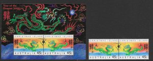 Christmas Island 426a 426b  set 2  & S/S Yr the Dragon