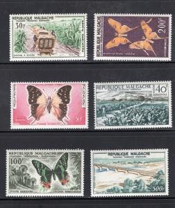 Malagasy Republic  #C61-C66  MH 1960  tobacco field, bridge, butterflies