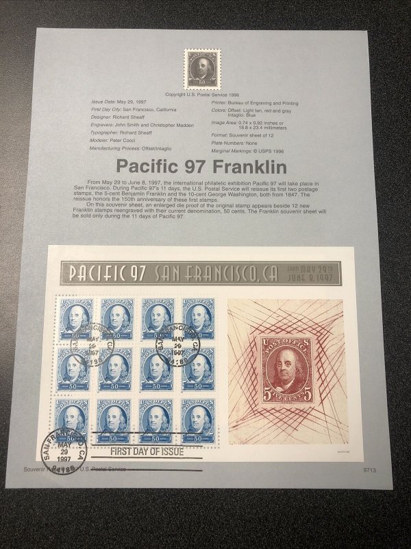 3139 & 3140 Pacific 97 Franklin & Washington Souvenir Sheets First Day Of Issue