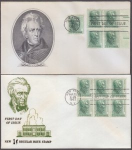 USA # 1209 SET of 2 DIFF FDC CACHETS - ANDREW JACKSON PORTRAIT by MORITZ FUERST