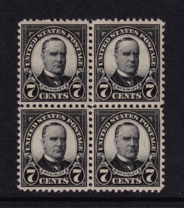 1927 McKinley 7c black Sc 639 MNH original gum, VF block of 4 (FT