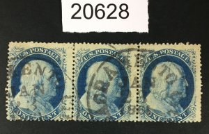 MOMEN: US STAMPS # 24 STRIP OF 3 USED POS.5-7L8 LOT # 20628