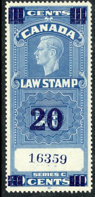 CANADA 1938 KGVI 20c on 10c LAW STAMP VDM. FSC22 MNH