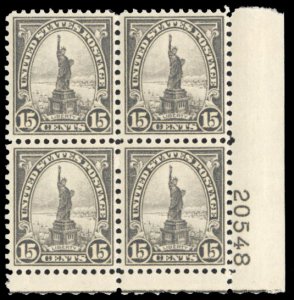 United States, 1930-Present #699 Cat$55, 1931 15c gray, plate block of four, ...