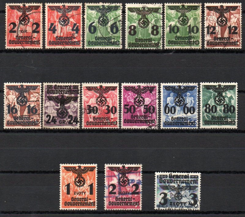 [AC] Poland German Occupation 1940 #N33-N47 Mi 17-29/33-34 CV 75€