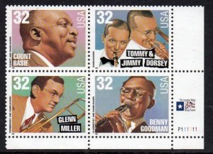 ALLY'S US Plate Block Scott #3096-9 32c Big Band Leaders [4] MNH F/VF [STK]