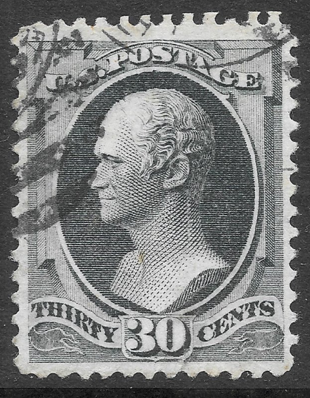 XF Used 1873 Scott #165 30c Postage Stamp w/Fragment of Oval Canx, cv $150