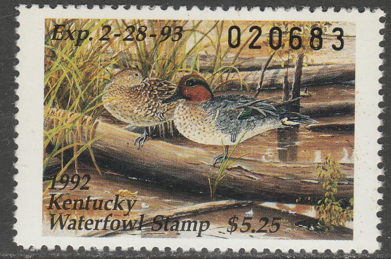 U.S.-KENTUCKY 8, STATE DUCK HUNTING PERMIT STAMP. MINT, NH. VF