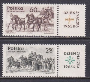 Poland 1965 Sc 1363-4 Stamp Day Mail Stage Coach Stamp MNH