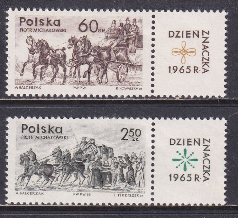 Poland 1965 Sc 1363-4 Stamp Day Mail Stage Coach Stamp MNH