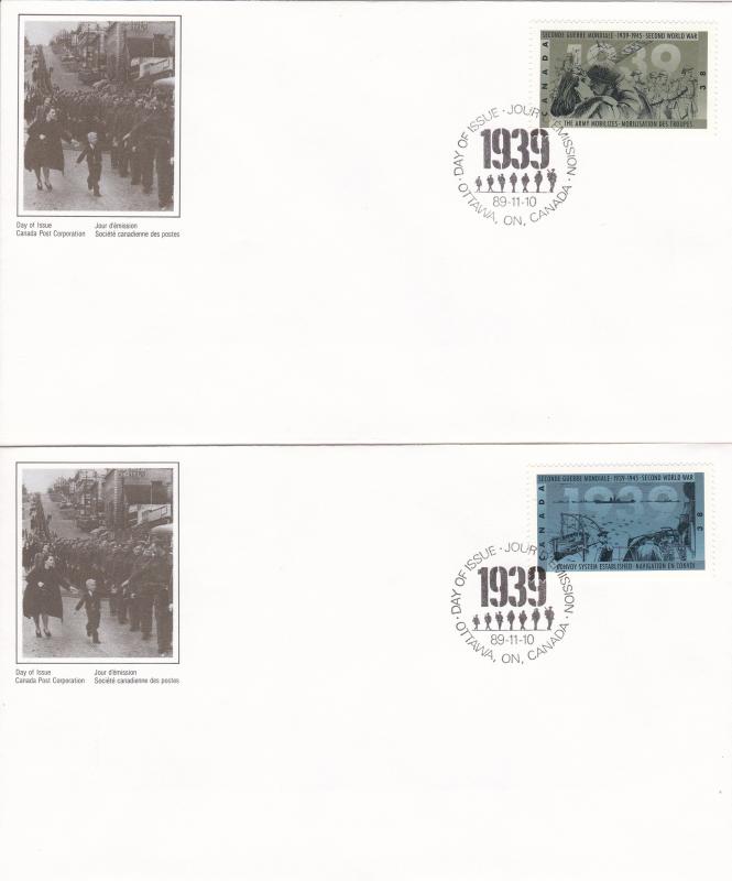 Canada # 1260-1263, World War II Events of 1939, First Day Covers