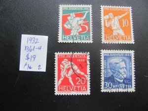 SWITZERLAND 1932 USED SC B61-64  SET VF/XF $19 (185)