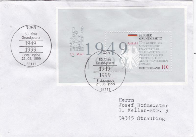 Germany 1999 50th anniversary of German Basic Law Minisheet FDC VGC