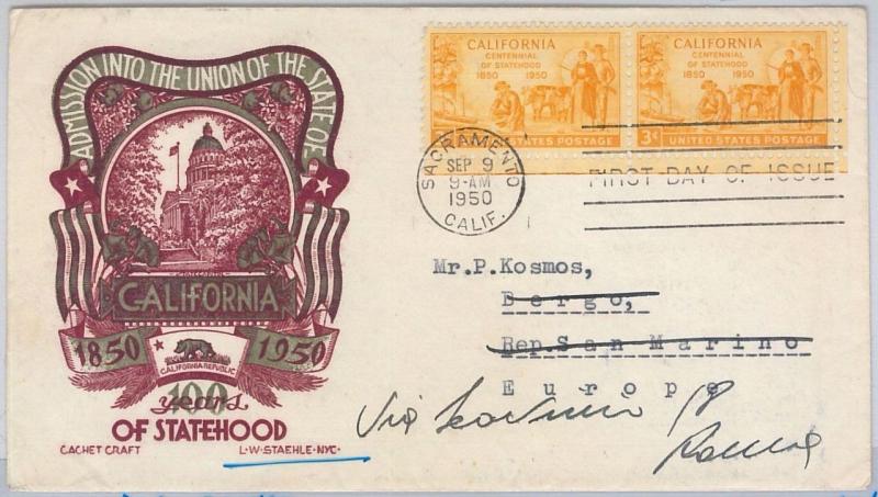 65647 - UNITED STATES USA -  SA Cachet FDC COVER 1950  - CALIFORNIA