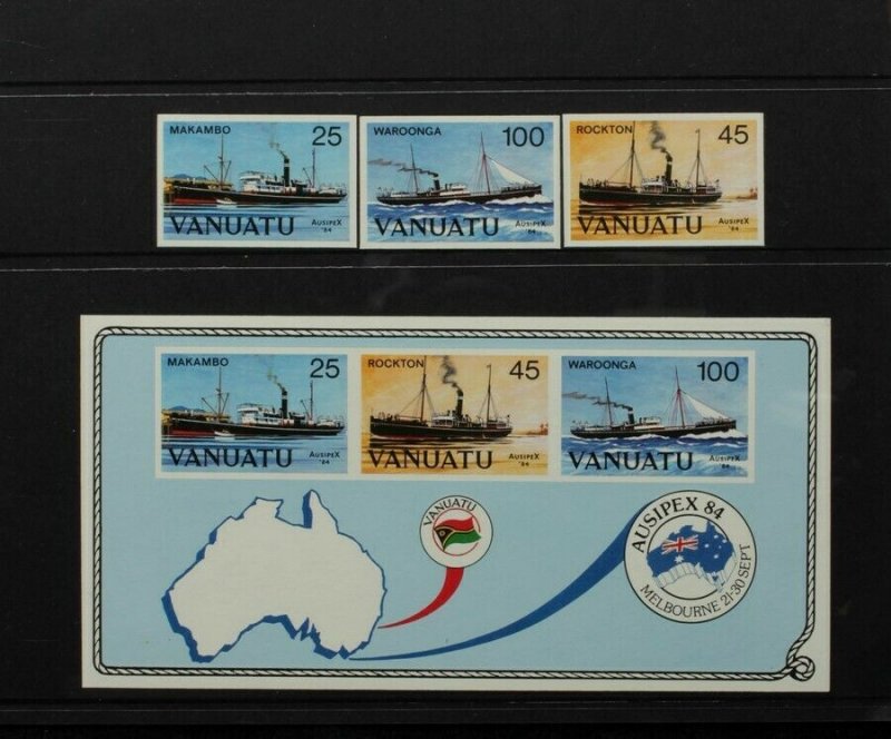 VANUATU 1984 Ausipex set 25c-100c IMPERF S/Sheet Printers Folder  