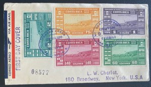1941 Costa Rica First Day Airmail Cover FDC To Broadway NY Usa