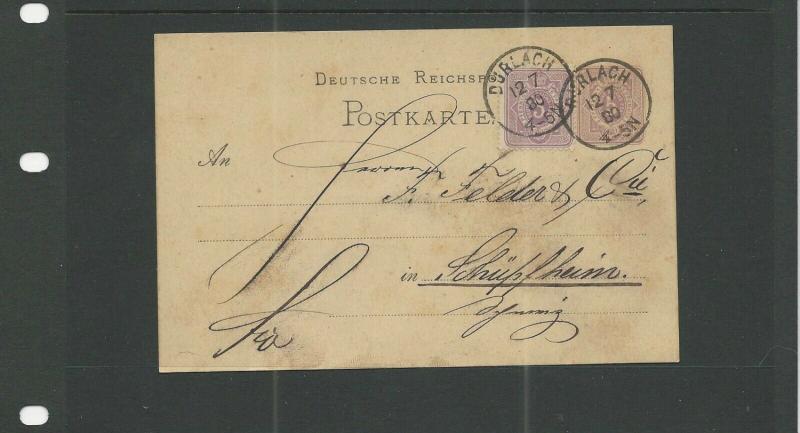 TRADE PRICE STAMPS EARLY GERMAN POST CARD 1880 EXTRA STAMP  DURLACH CANCEL