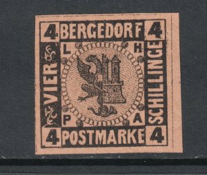 Bergedorf Sc 5 MNH. 1861 4s Coat of Arms, choice single with wide margins, VF+