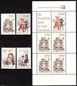 NETHERLANDS 1982 Mi. 1223-26, Bl. 24. Voor Het Kind. Children and Animals, MNH