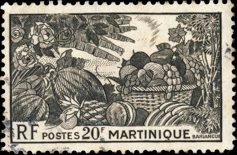 MARTINIQUE - 1947 - Yv.240 / Mi.253 20fr brun-olive - Obl. TB