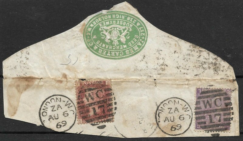 Doyle's_Stamps: 1869 British Scott #33 and #51a On-Piece, CV $175    L24