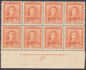 NEW ZEALAND GVI 2d plate block # 79 MNH....................................4176