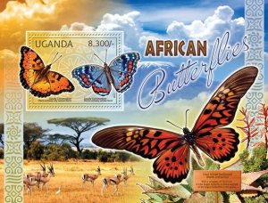 UGANDA - 2012 - Butterflies - Perf Souv Sheet - Mint Never Hinged