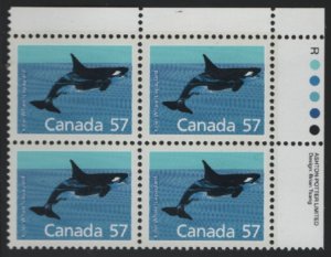Canada 1988-92 MNH Sc 1173 57c Killer Whale UR Plate block