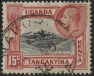 Kenya (KUT) 49 (used) 15c Mount Kilimanjaro, red & black (1935)