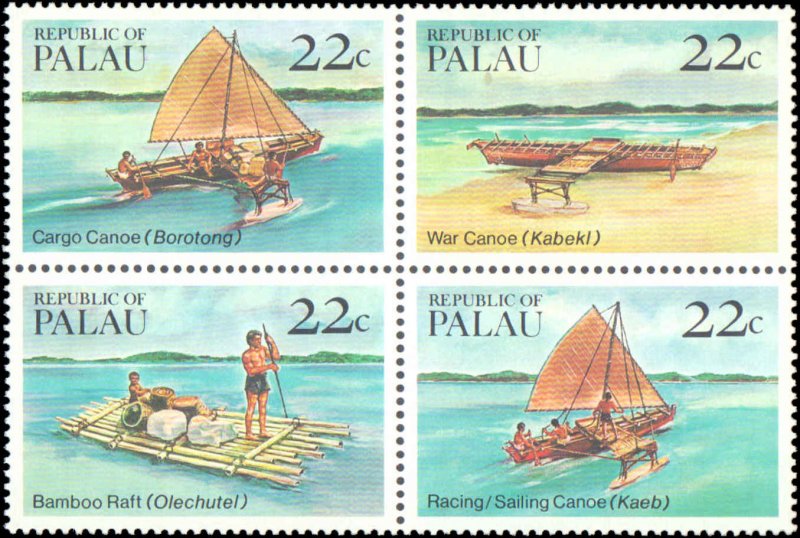 Palau #70a, Complete Set, Block of 4, 1985, Never Hinged