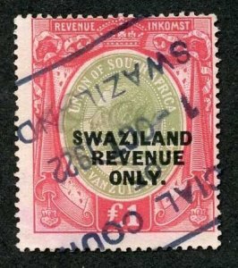 Swaziland 1922 BF85 One Pound Revenue Barefoot retail 125 pounds